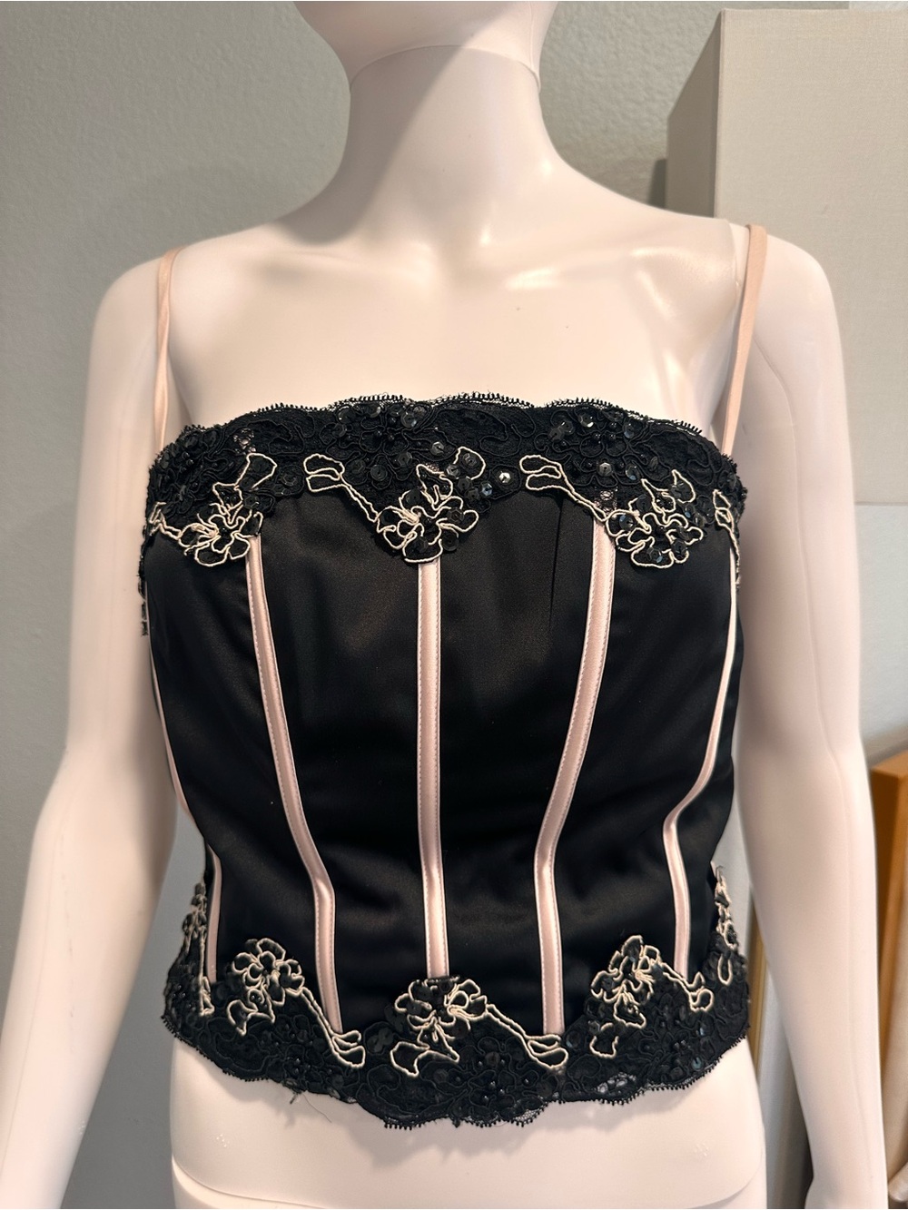 JS Collections Black and Blush Lace-Trim Corset Camisole